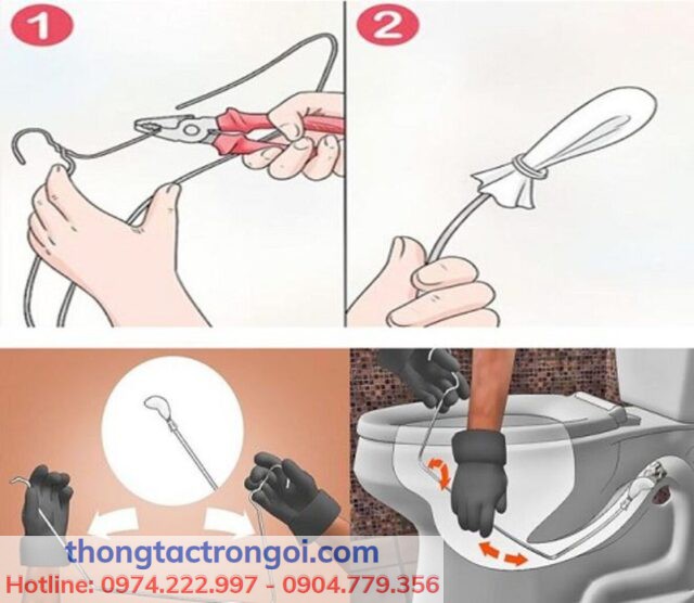 Sử dụng móc treo quần áo thông tắc bồn cầu