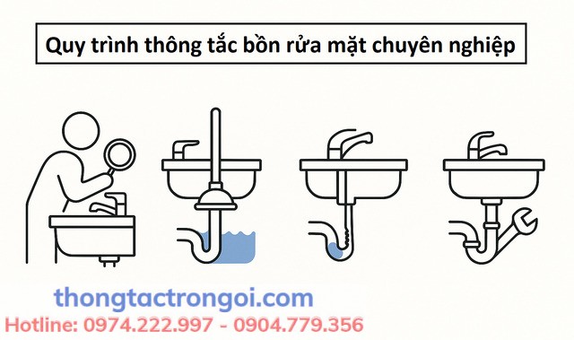 Quy trình thông tắc bồn rửa mặt chuyên nghiệp tại Xuân Phương