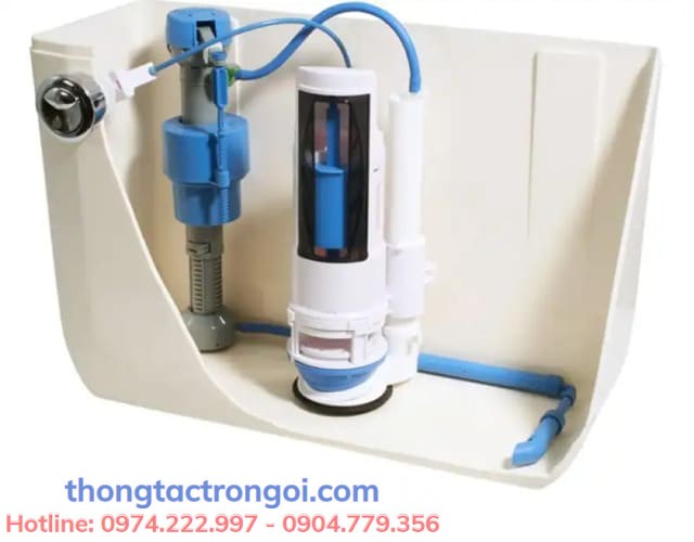 Cấu tạo bộ xả bồn cầu gồm van, nút nhấn và ống dẫn