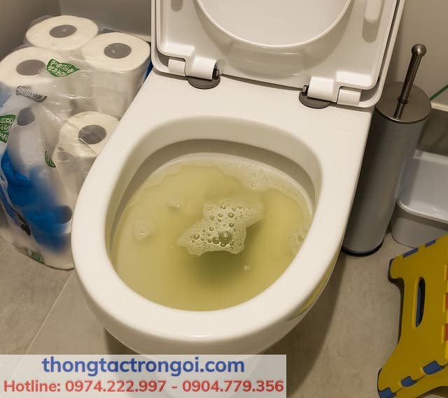 Nước bồn cầu rút chậm và xuất hiện bọt khí – dấu hiệu bể phốt chung cư đầy