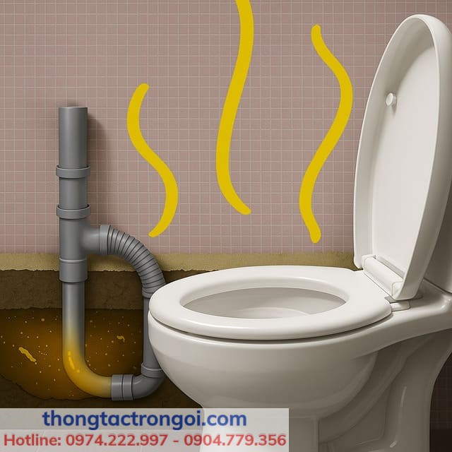 Khí thải từ bể phốt trào ngược qua bồn cầu do đầy hoặc tắc ống thoát khí