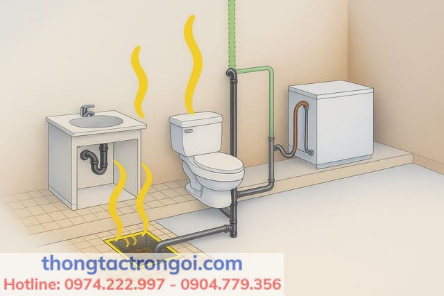 Lỗ thoát khí bị che khiến khí metan quay ngược vào nhà tắm