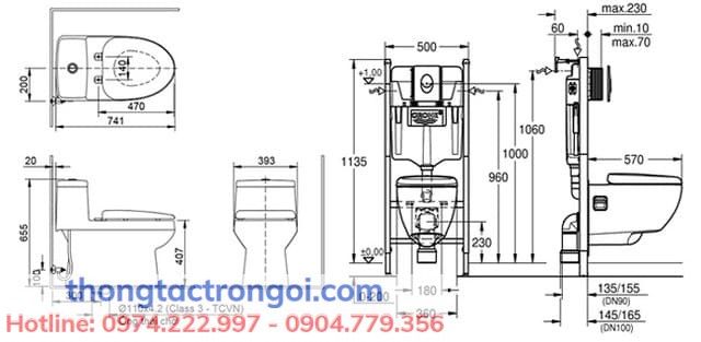 Thông số kích thước bồn cầu tiêu chuẩn phổ biến hiện nay