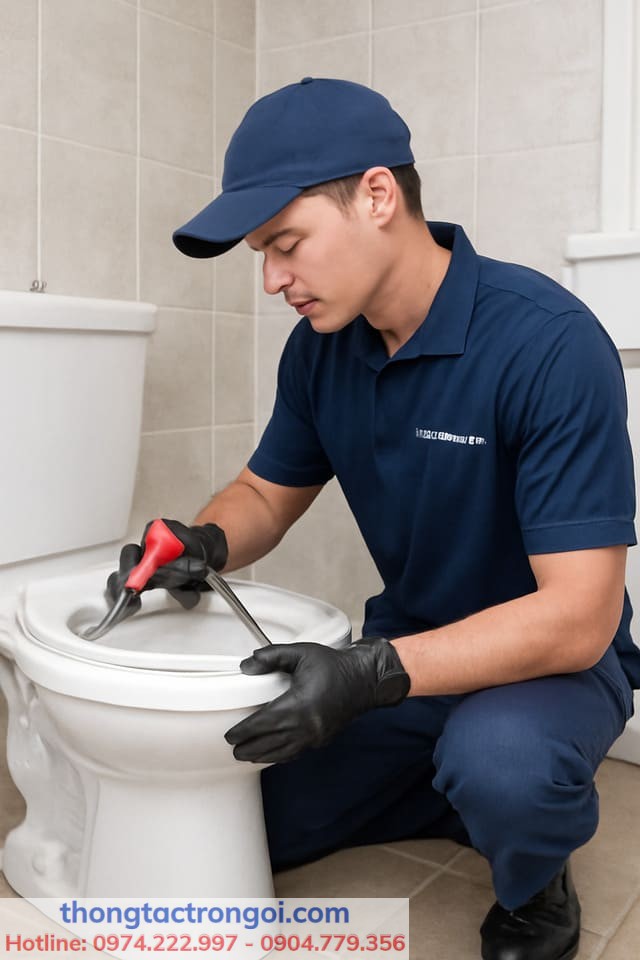 Nhân viên Thông tắc Xuân Phương hỗ trợ thông tắc bồn cầu tại nhà