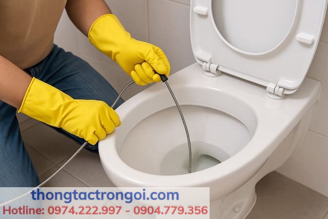 Cách dùng dây lò xo thông bồn cầu bị tắc dị vật