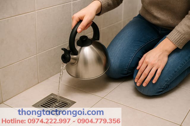 Dùng nước sôi để thông ống thoát sàn bị tắc