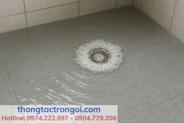 Nước trong nhà tắm thoát chậm, ứ đọng trên sàn do ống thoát sàn bị tắc