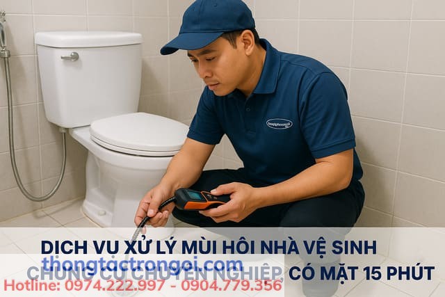 Dịch vụ xử lý mùi hôi nhà vệ sinh chung cư chuyên nghiệp, có mặt 15 phút.