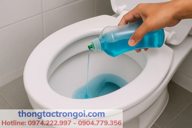 Đổ nước rửa chén vào bồn cầu để làm trơn chất thải