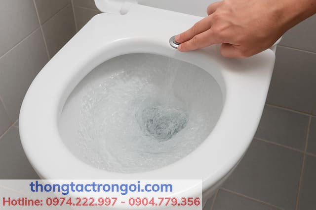 Nhấn xả nước kiểm tra sau khi thông bồn cầu bằng nước rửa chén