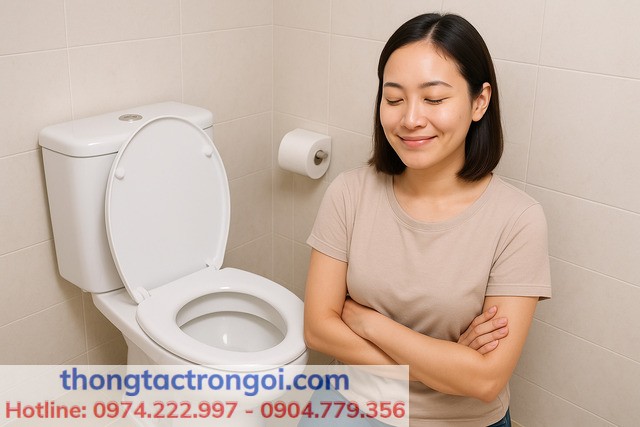 Bồn cầu thông thoáng sau khi áp dụng baking soda và giấm ăn.