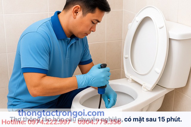 Thợ thông tắc bồn cầu chuyên nghiệp, có mặt sau 15 phút.
