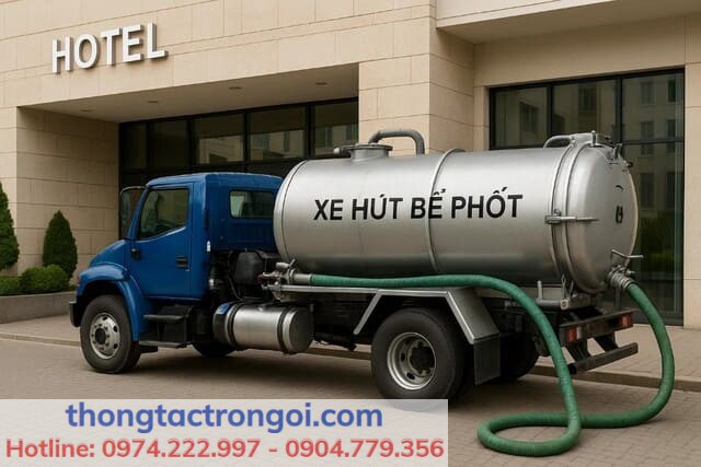 Xe hút bể phốt 8 khối xử lý cho nhà hàng khách sạn