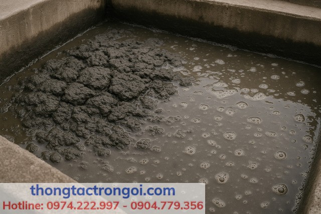 Dấu hiệu bùn vi sinh chết – bùn nổi, nước đục và có mùi hôi