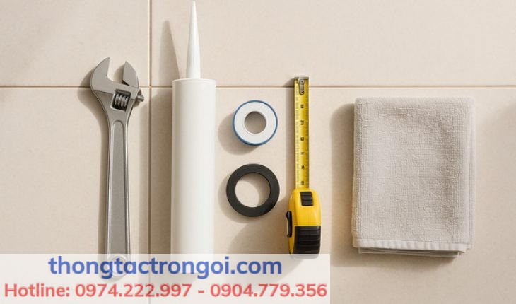 Dụng cụ cần có khi lắp đặt bồn cầu: mỏ lết, thước đo, keo silicon, băng tan