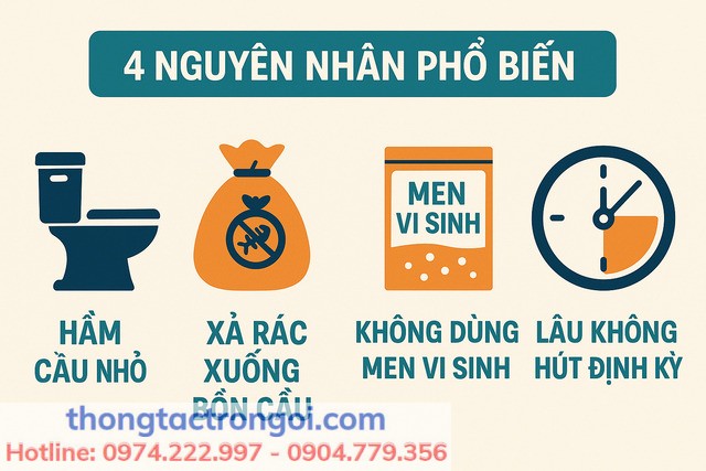 Nguyên nhân hầm cầu nhanh đầy do xả rác, không hút định kỳ, thiếu ống thông hơi
