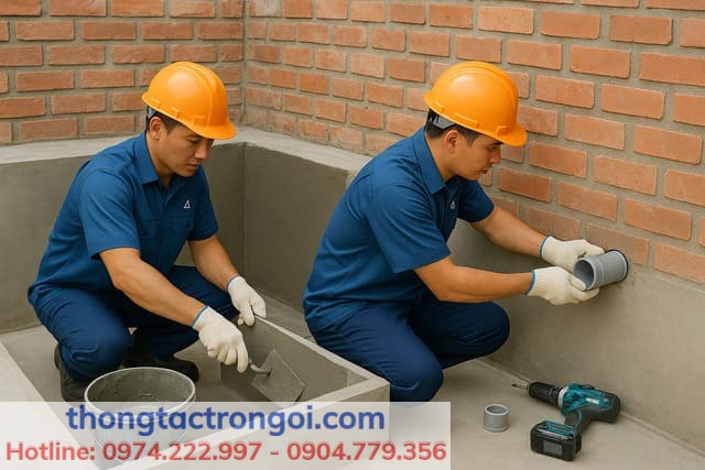 quy trình từng bước cách xây bể phốt thực tế tại công trình