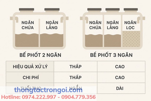 So sánh bể phốt 2 ngăn và 3 ngăn về hiệu quả xử lý và chi phí