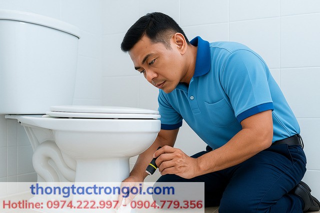 Thợ Thông tắc Xuân Phương kiểm tra và bảo trì bồn cầu sau khi lắp đặt