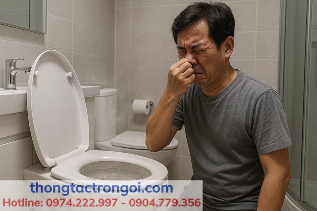 Hình minh họa hầm cầu bị đầy khiến nước xả chậm và bốc mùi khó chịu