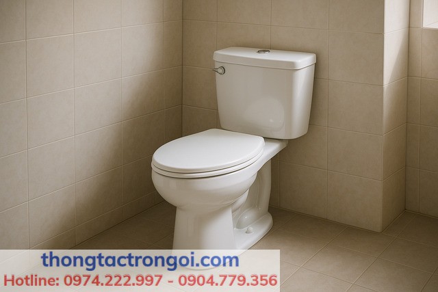 Bồn cầu sạch sẽ sau khi sửa phao, nước ngắt tự động đúng mức.