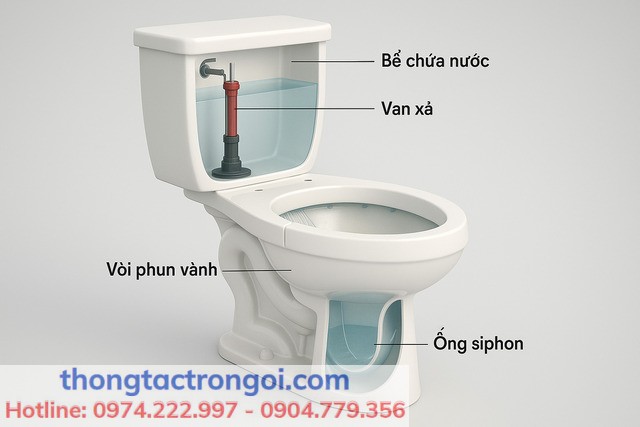 Minh họa cấu tạo hệ thống xả nước siphonic của bồn cầu