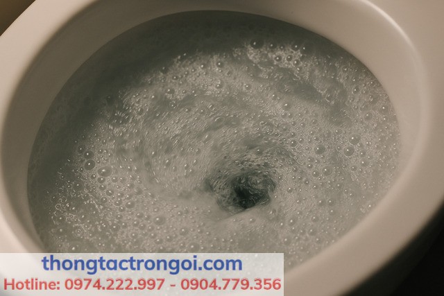 Bồn cầu phát tiếng ục ục và nổi bong bóng khí, dấu hiệu đặc trưng của nghẹt hơi.