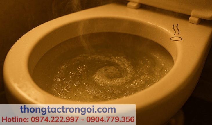 Bồn cầu gia đình nước xả yếu, không tạo xoáy, xuất hiện bọt khí và mùi hôi khó chịu.