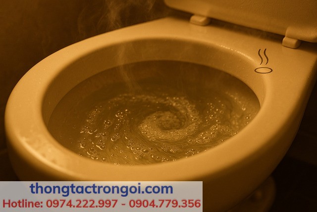 Bồn cầu gia đình nước xả yếu, không tạo xoáy, xuất hiện bọt khí và mùi hôi khó chịu.