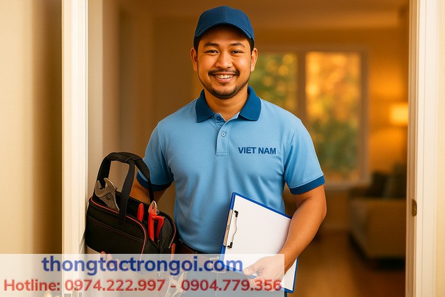 Kỹ thuật viên Xuân Phương đến nhà khách hàng tại Xuân Phương để xử lý bồn cầu bị nghẹt hơi.