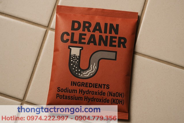 Bột thông chứa kiềm mạnh NaOH, KOH – chỉ phân hủy chất hữu cơ.