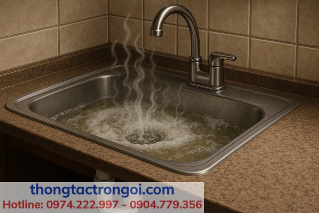 Tắc sâu cần thợ chuyên nghiệp, tránh tiếp tục đổ hóa chất gây hư ống.