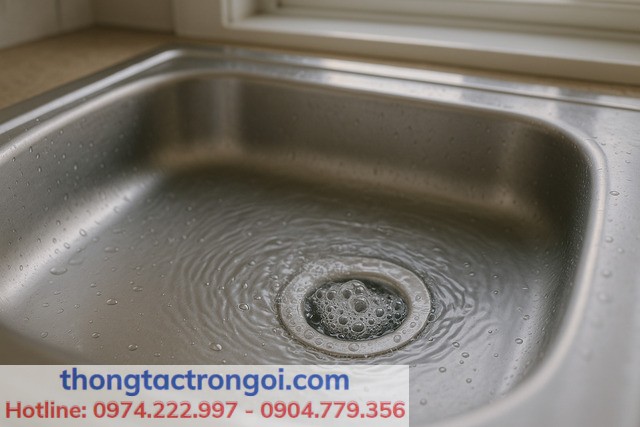 Bọt khí và nước thoát chậm là dấu hiệu sớm của tắc mỡ.