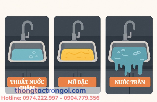 Ba mức độ tắc nghẽn giúp bạn quyết định có nên dùng bột thông cống hay không.