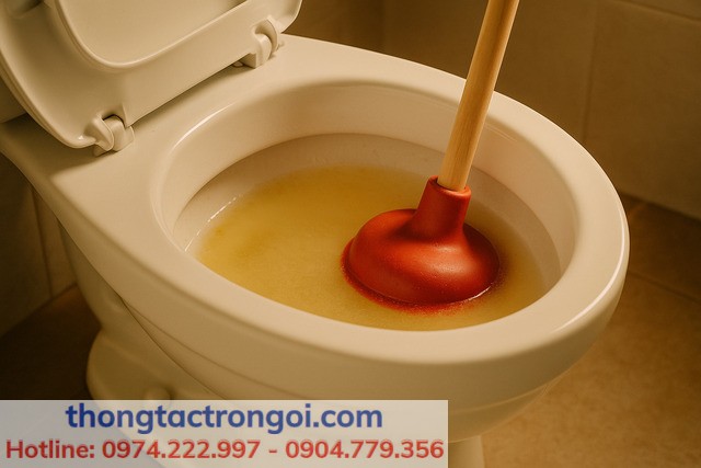 Thụt pittong nhẹ giúp cuốn sạch cặn bám còn lại trong đường ống.