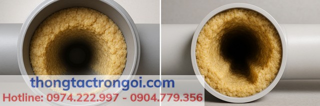 Mỡ đông đặc bám dày trong ống khiến nước chảy chậm và dễ nghẹt.