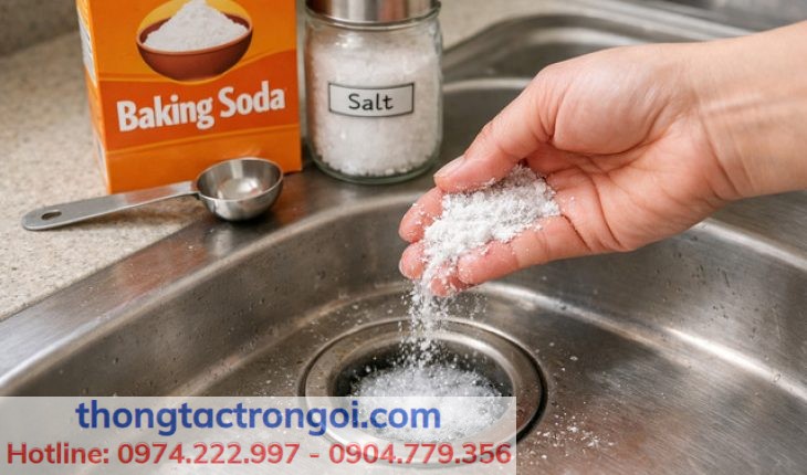 Muối + baking soda phù hợp khi bồn rửa hôi và bám bẩn nhẹ.