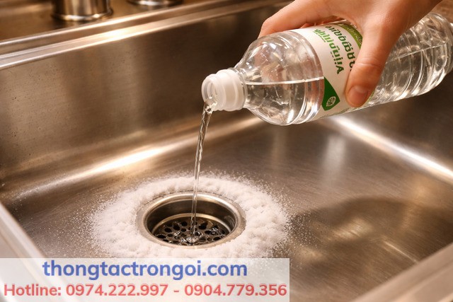 Rót giấm chậm để tránh trào và tăng hiệu quả làm sạch nhẹ.