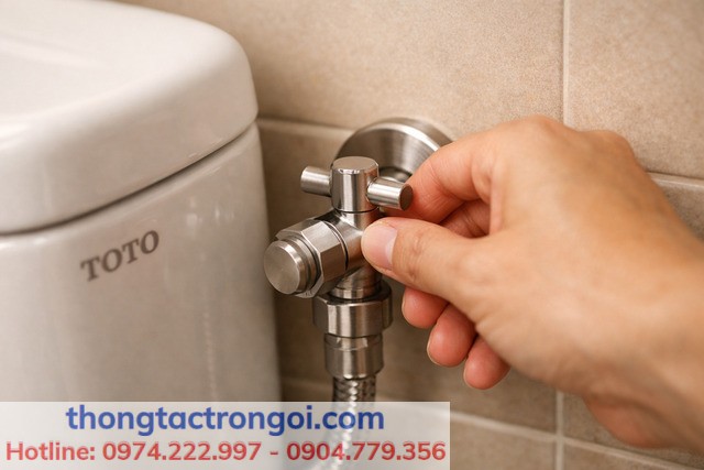 Van khóa sau bồn cầu là bước kiểm tra nhanh nhất.