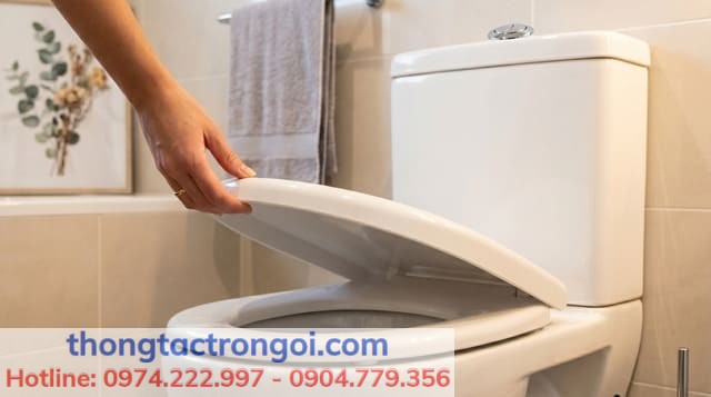 Ngăn ngừa tia nước dơ bám lên vành bệ xí khi nhấn nút xả bằng đậy kín nắp nhựa bồn cầu.