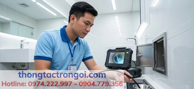Công nghệ camera nội soi giúp thợ không cần đập phá gạch ốp lát của gia đình.