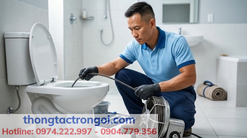 Thợ kỹ thuật của Thông tắc Xuân Phương sử dụng máy lò xo thay cho bột thông cống Yuhao