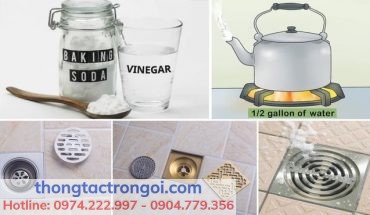 Kết hợp baking soda, giấm trắng và nước nóng để xử lý triệt để mỡ bám trong bẫy chữ P cống nhà tắm.