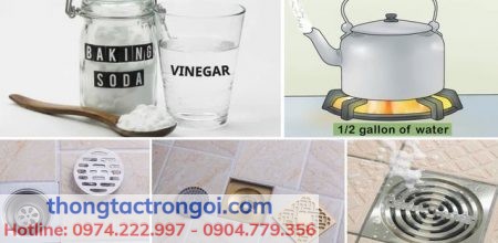 Kết hợp baking soda, giấm trắng và nước nóng để xử lý triệt để mỡ bám trong bẫy chữ P cống nhà tắm.