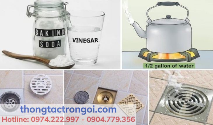 Kết hợp baking soda, giấm trắng và nước nóng để xử lý triệt để mỡ bám trong bẫy chữ P cống nhà tắm.